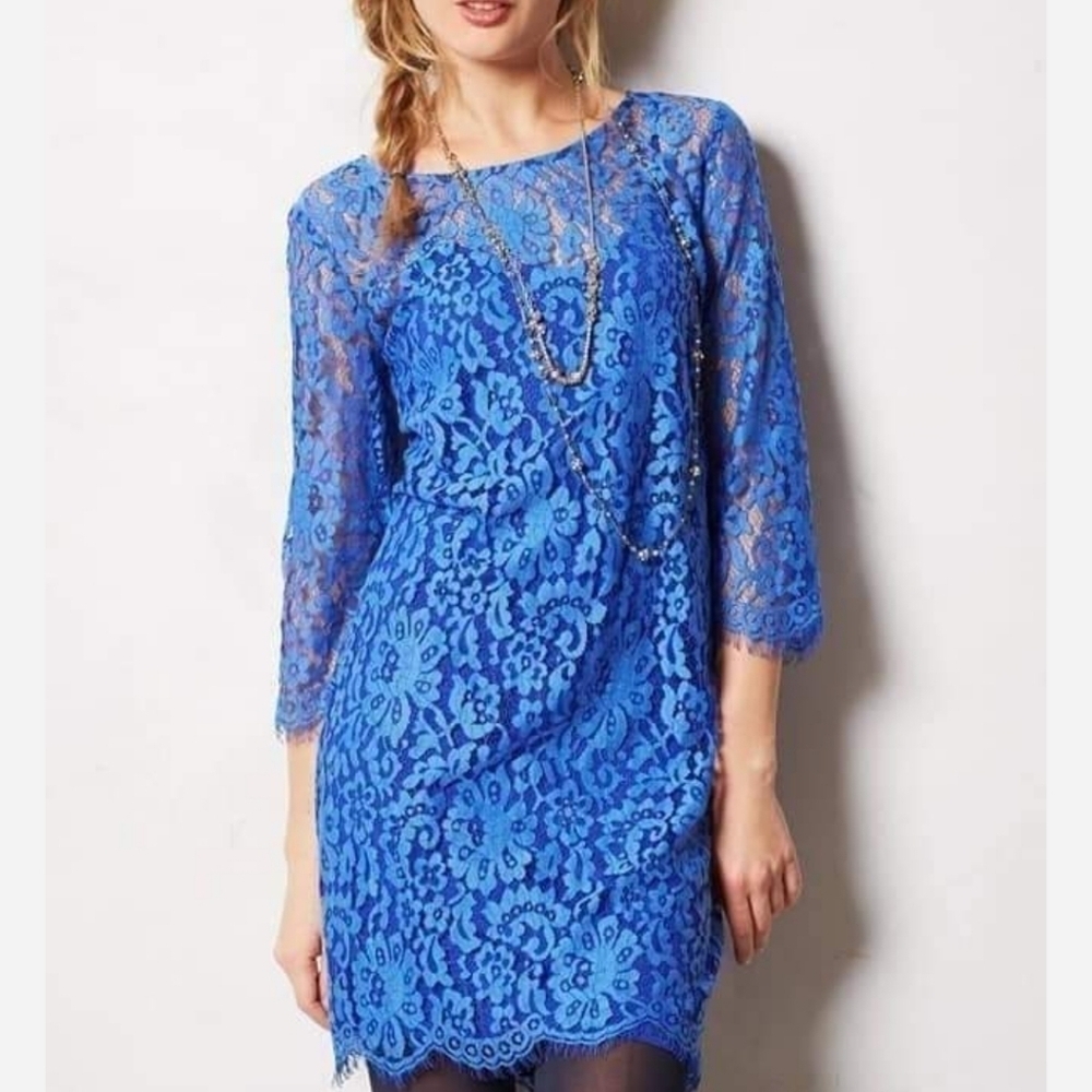 Anthropologie HD in Paris Overture Shift Dress Size Small‎ 💙 Stunning Blue Lace
